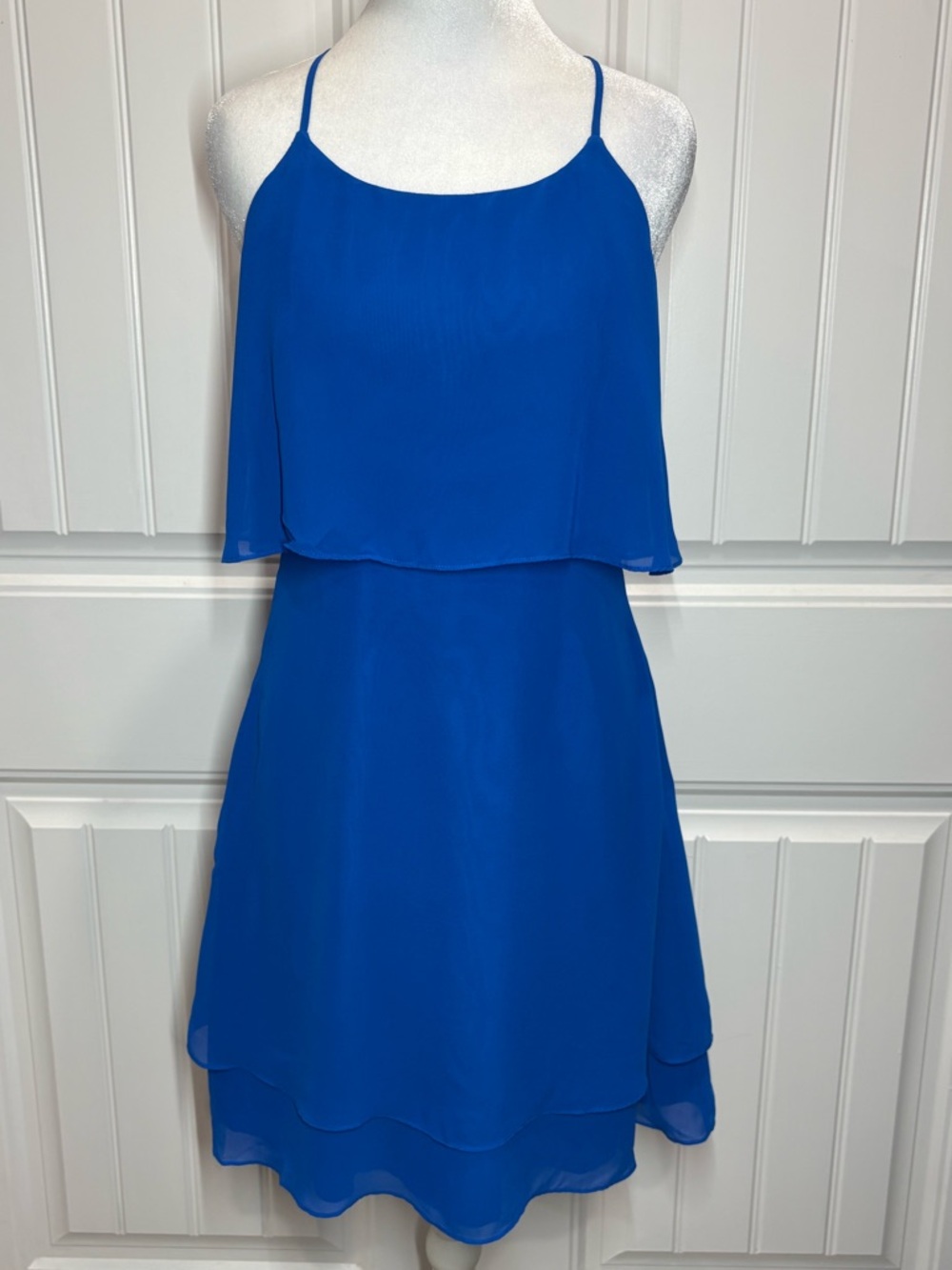 Gianni Bini Royal Blue Layered Spaghetti-Strap Mini Dress Size 8